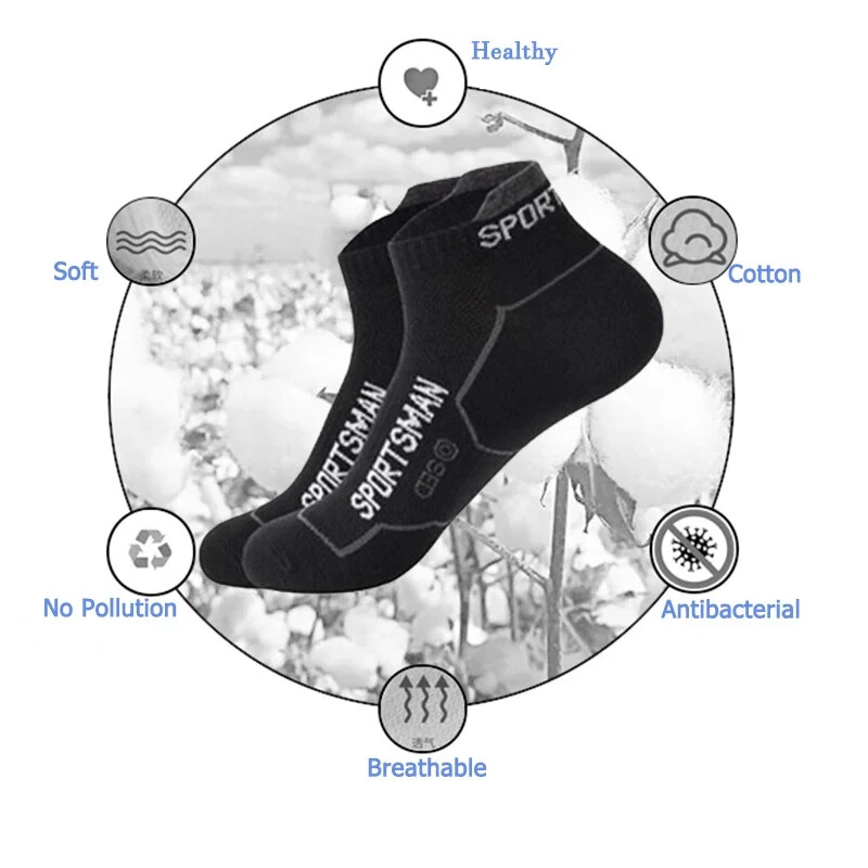 (image for) 6 Pairs High Quality Men's Sports Socks Men Non Slip Athletic Short Socks Comfy Cotton Socks Breathable Run Ankle Socks